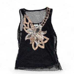 Karen Millen black vest with mesh overlay and appliqué details